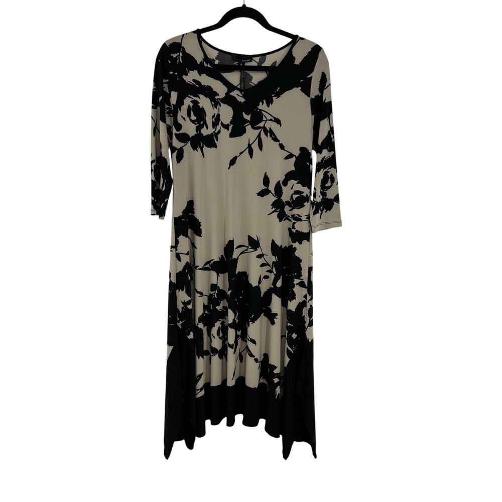 NWT Sun Kim Jersey Midi Dress S Oversized Floral Lagenlook Artsy Slinky Knit USA